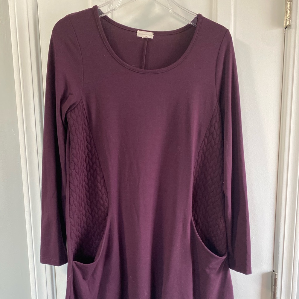 knee-length, long sleeve sweatshirt material dress